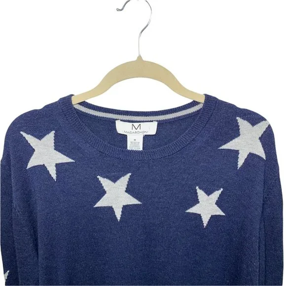 MAGASCHONI FOURTH OF JULY  Intarsia Star Cashmere Blend Crew Neck Sweater - Picture 3 of 5